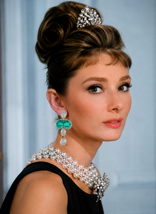 Pendientes antifaz glam night desayuno con diamantes