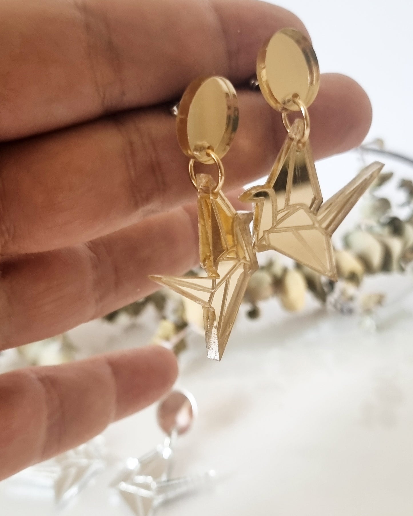 Pendientes grullas origami
