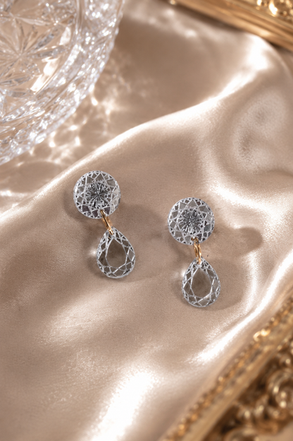 Pendientes diamantes redondos y lagrimas