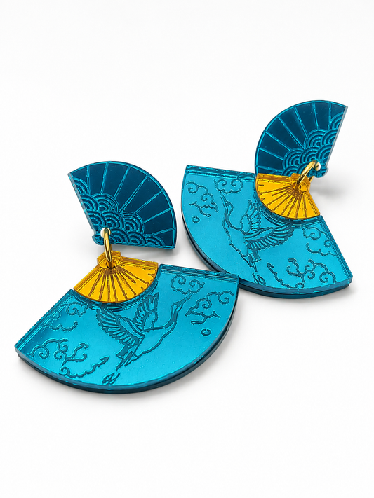 Pendientes Abanico Grulla Turquesa