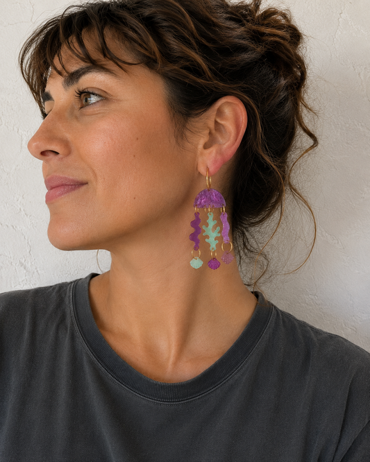 Pendientes medusas lila marmolado glitter 10 pares disponibles.Edicion limitada