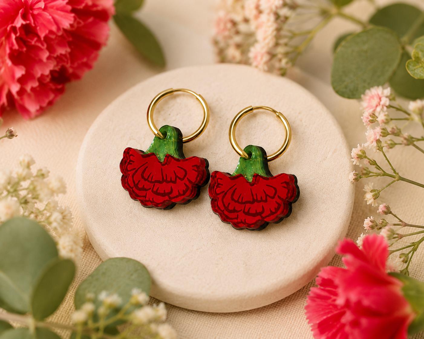 Pendientes claveles rojos