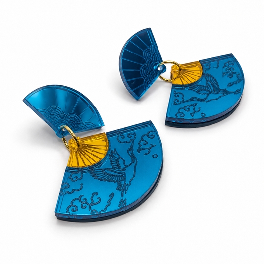 Pendientes Abanico Grulla Turquesa
