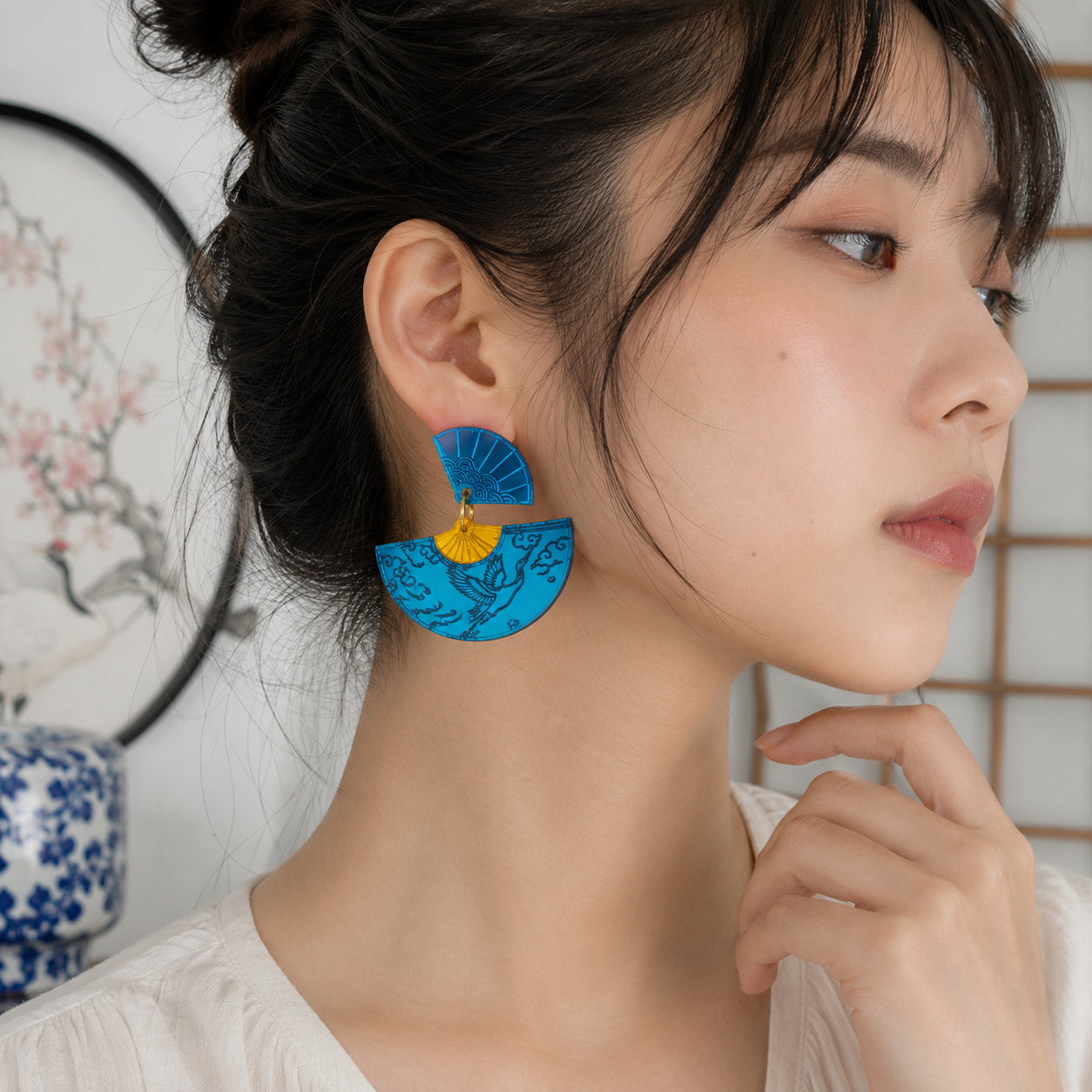 Pendientes Abanico Grulla Turquesa