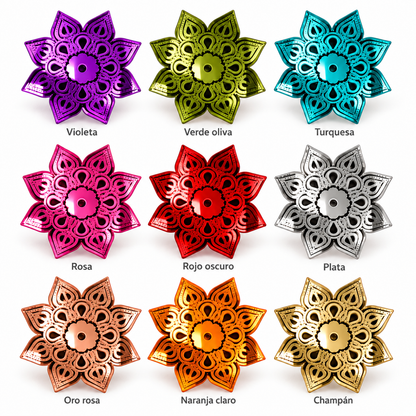 Pendientes Mini Mandala en nueve colores de metacrilato espejo, con grabado visible