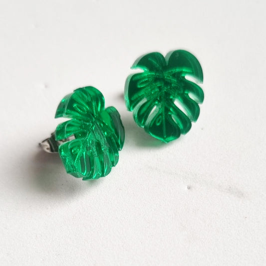 Pendientes mini monsteras espejo