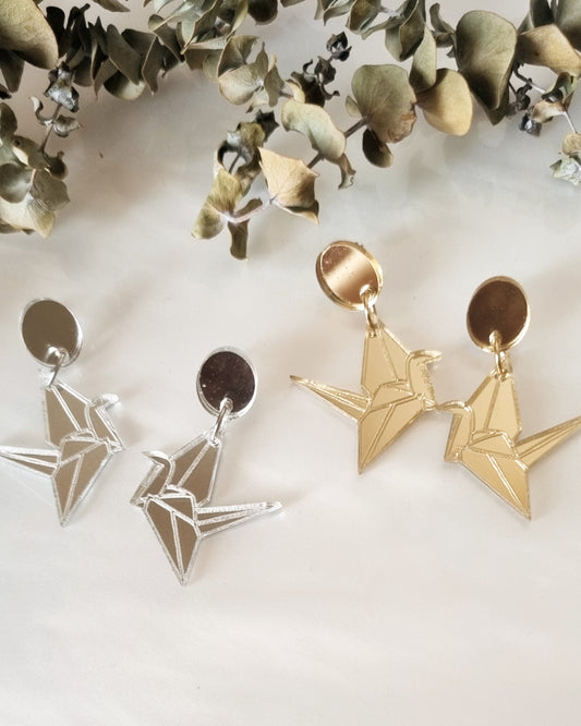 Pendientes grullas origami
