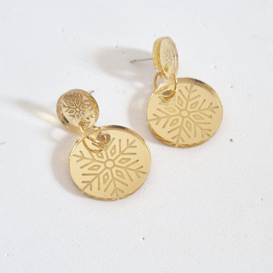 Pendientes copos de nieve espejo oro