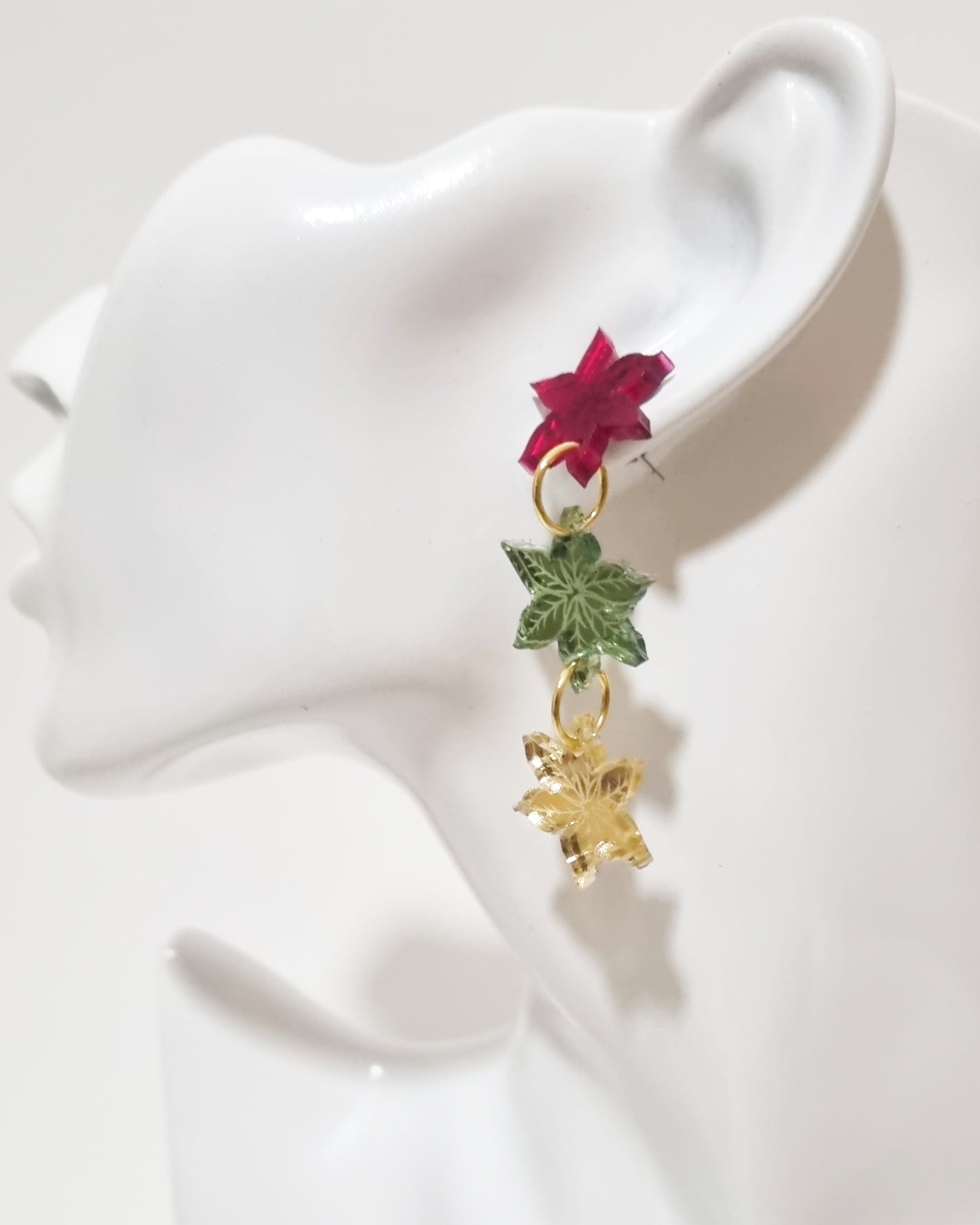 Pendientes largos flor de navidad espejos