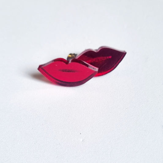 Pendientes mini labios rojos espejo fucsia