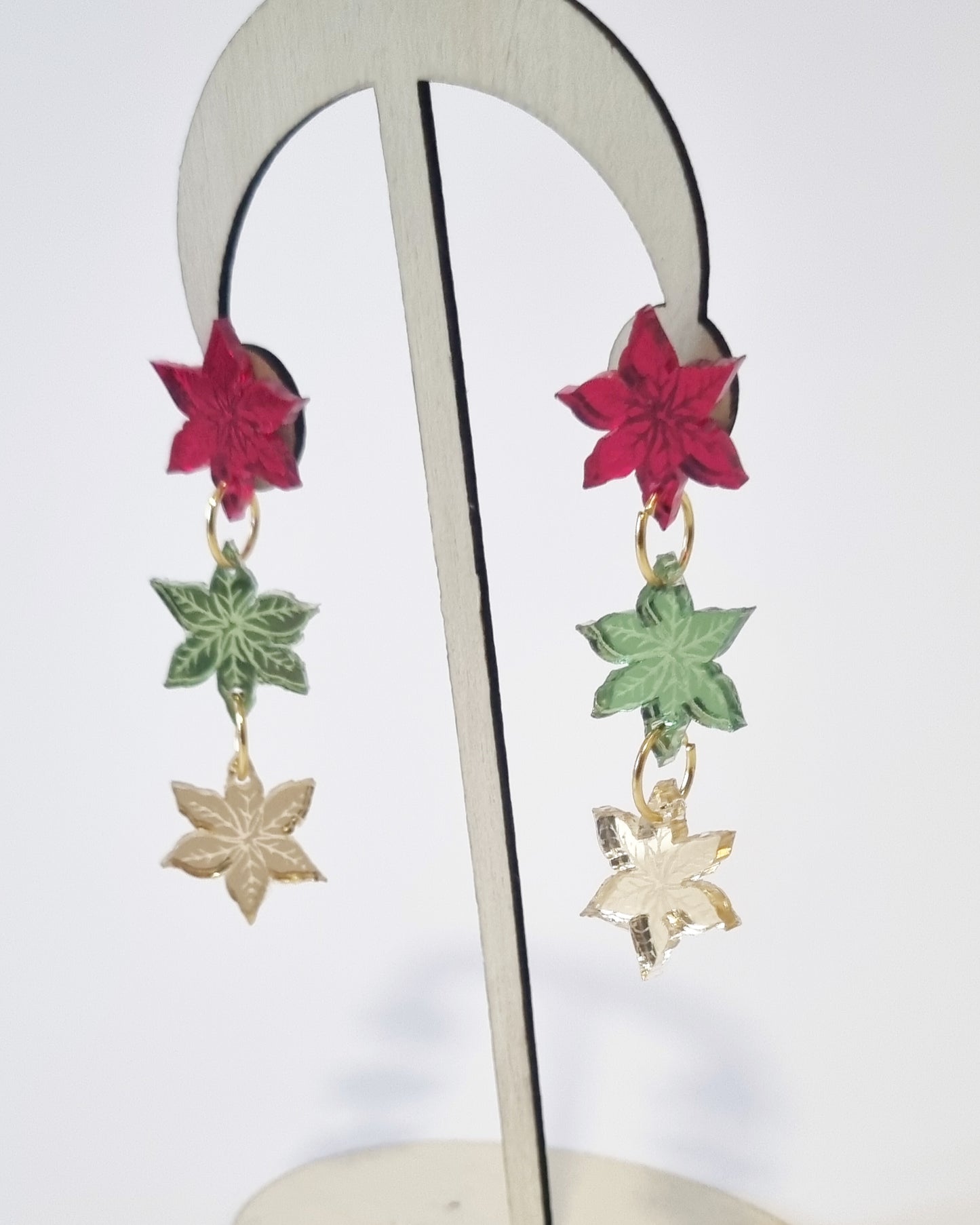 Pendientes largos flor de navidad espejos