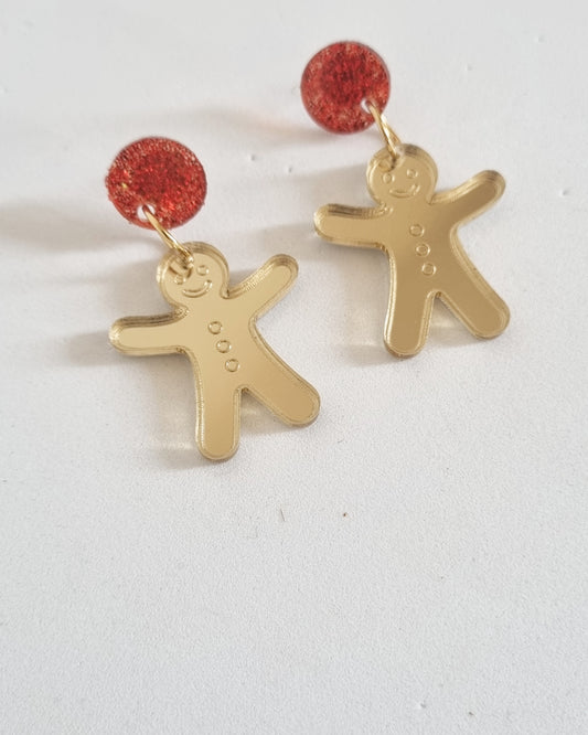 Pendiente muñeco genjibre oro espejo