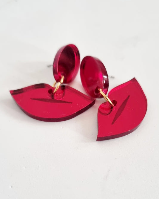 Pendientes súper besos rojos espejo